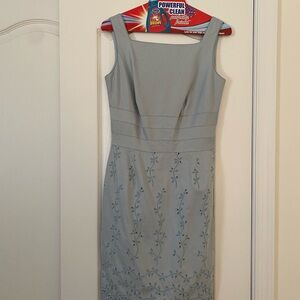 Talbots Gray Sheath Midi Dress Square Neck Sleeveless